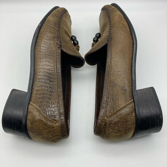 Stuart Weitzman Tassel Croc Embossed Leather Loafers 8B Spain - Picture 8 of 10